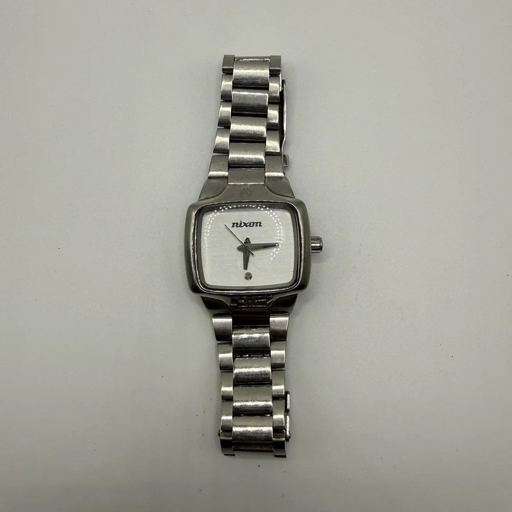 Nixon Small Player VIP Pass Stainless Steel Square Women Watch Silver Dial‎